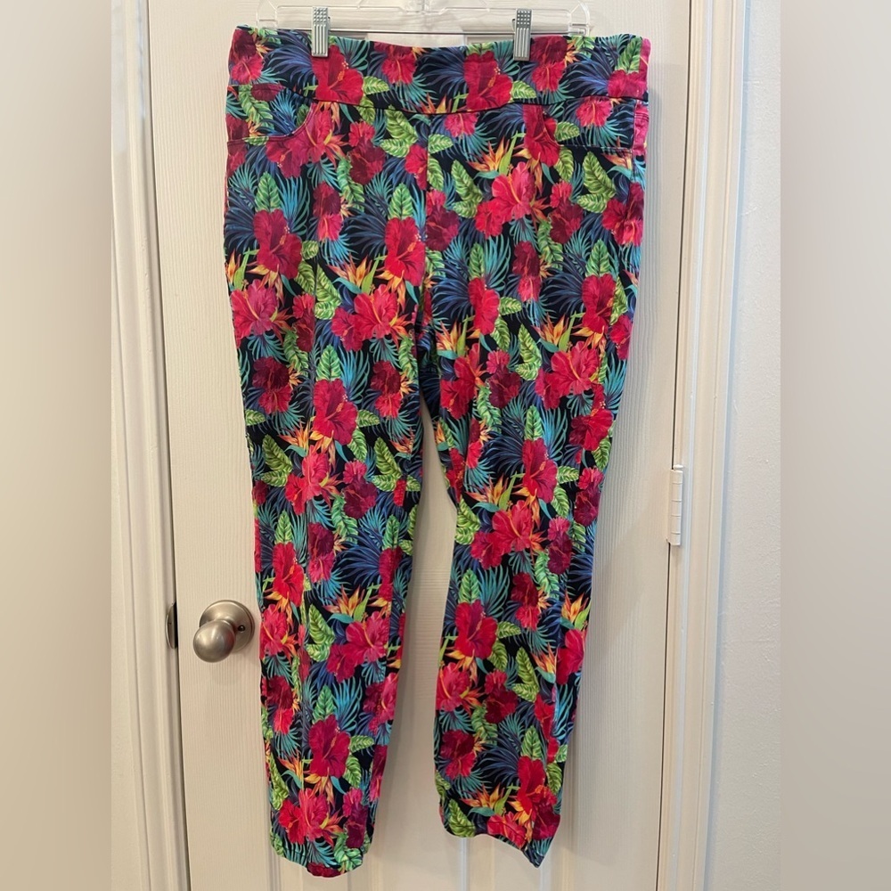 Soft Surroundings Women’s Tropical Pull On Pants XL Petite Five Pocket Stretch‎